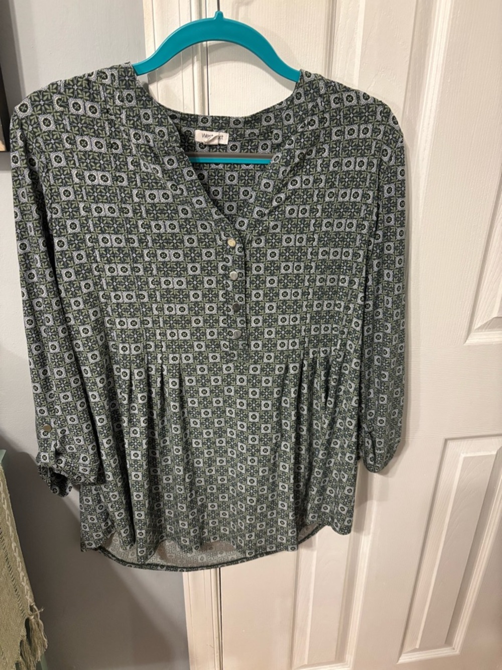 Westport Green Geometric Peasant Blouse